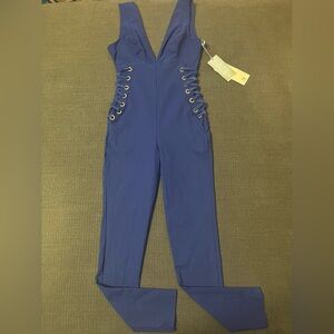 Elegant Blue Jumpsuit with Lace-Up Sides